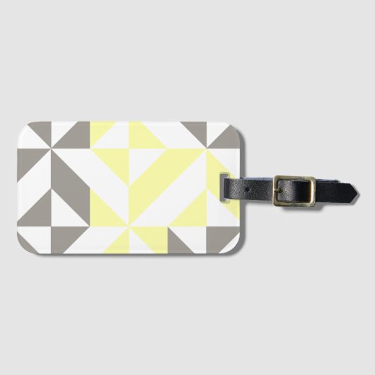 黄色とシルバーの幾何学的ジグザグ ラゲッジタグ (正面横)
