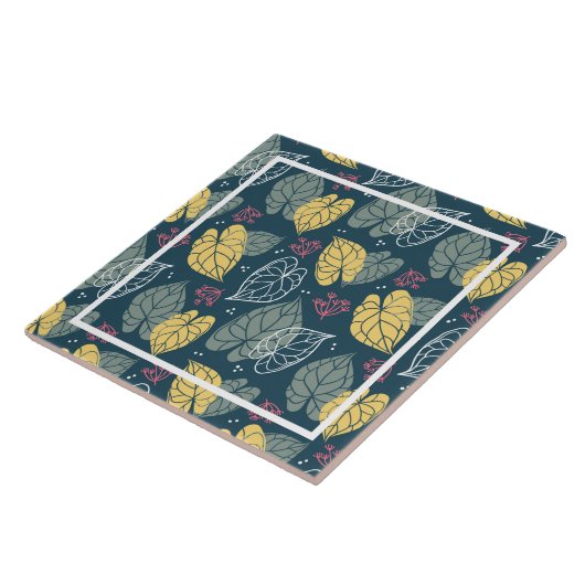 黄色とセージ緑の熱帯産葉種 タイル (側面)