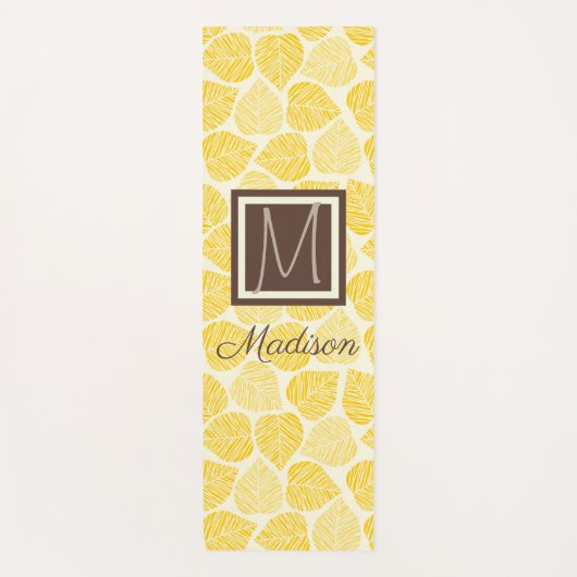 黄色とタウペリーフ自然トレンディーモノグラム ヨガマット (正面)