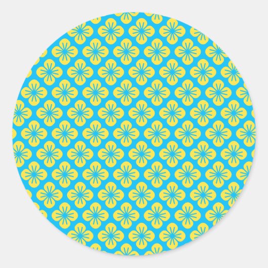 黄色とターコイズの花柄 ラウンドシール (正面)