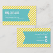 黄色とターコイズモダンのストライプとリボン 名刺 (正面/裏面)