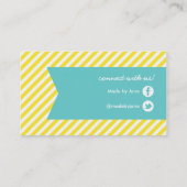 黄色とターコイズモダンのストライプとリボン 名刺 (裏面)