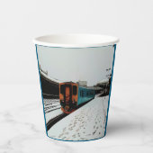 黄色とターコイズ列車の紙カップ 紙コップ (正面)