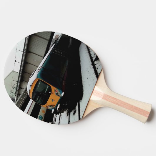 黄色とターコイズ 卓球ラケット (横)