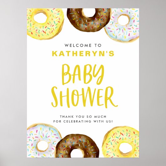 黄色とチョコレートのドーナツ赤ちゃんシャワーへようこそ ポスター (正面)