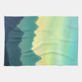 黄色とティール（緑がかった色）の水色の山 キッチンタオル (横)