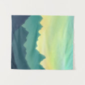 黄色とティール(緑がかった色)の水色の山 タペストリー (正面(横))