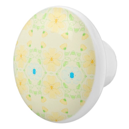 黄色とティール(緑がかった色)の美しいキャビネットの引き セラミックノブ (右)