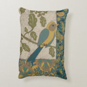 黄色とティール(緑がかった色)の青い鳥が枝に止まる アクセントクッション (裏面(縦))