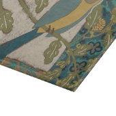 黄色とティール(緑がかった色)の青い鳥が枝に止まる カッティングボード (角)