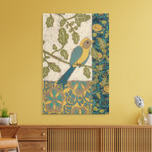 黄色とティール（緑がかった色）の青い鳥が枝に止まる キャンバスプリント (インサイチュ (リビング))