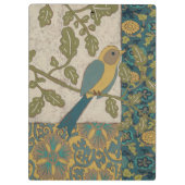 黄色とティール(緑がかった色)の青い鳥が枝に止まる クリップボード (裏面)