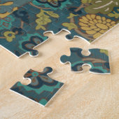 黄色とティール(緑がかった色)の青い鳥が枝に止まる ジグソーパズル (側面)