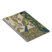 黄色とティール(緑がかった色)の青い鳥が枝に止まる ノートブック (右側)