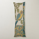 黄色とティール（緑がかった色）の青い鳥が枝に止まる ボディピロー (裏面 (縦))