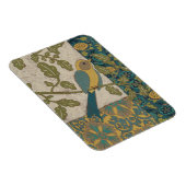 黄色とティール(緑がかった色)の青い鳥が枝に止まる マグネット (右側)