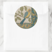 黄色とティール(緑がかった色)の青い鳥が枝に止まる ラウンドシール (バッグ)