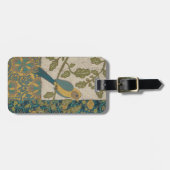 黄色とティール(緑がかった色)の青い鳥が枝に止まる ラゲッジタグ (正面横)