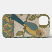 黄色とティール(緑がかった色)の青い鳥が枝に止まる Case-Mate iPhoneケース (裏面 (横))