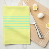 黄色とティール(緑がかった色)ストライプの キッチンタオル (四つ折り)