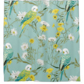 黄色とティール（緑がかった色）バジェリガースシャワーカーテン シャワーカーテン (正面)