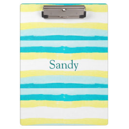 黄色とティール（緑がかった色）パーソナライズされた名のクリップボード クリップボード