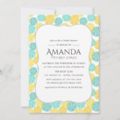黄色とティール（緑がかった色）フローラブライダルシャワー招待 招待状 (正面)