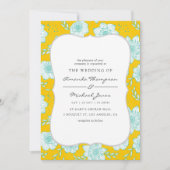 黄色とティール(緑がかった色)フローラ結婚式招待状 招待状 (正面)