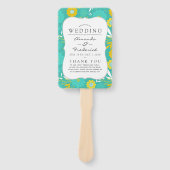 黄色とティール(緑がかった色)フローラ結婚式 プログラム ハンドファン (正面)