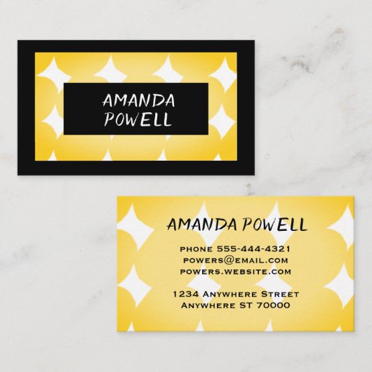 黄色とパターン(の模様が)ある黒の絵を描図形のパターン 名刺 (正面/裏面)