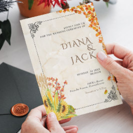 黄色とピンクのひまわり ワイルドフラワーガーデン ウェディング 招待状