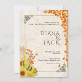 黄色とピンクのひまわり ワイルドフラワーガーデン ウェディング 招待状 (正面)
