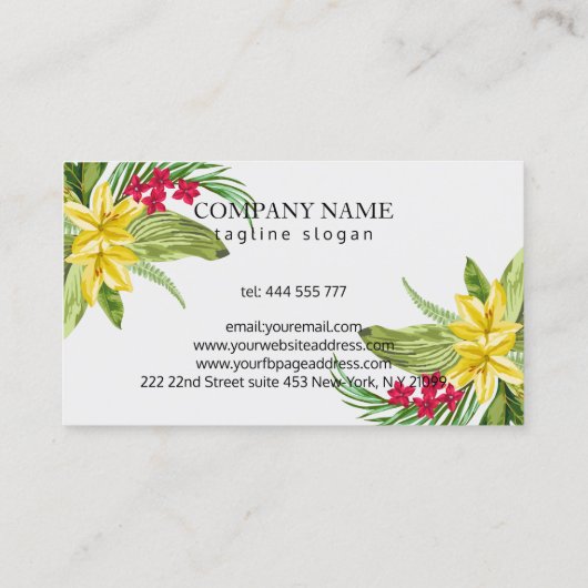 黄色とピンクのエキゾチックな花 名刺 (裏面)