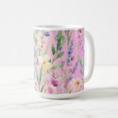 黄色とピンクのカラフルな花 コーヒーマグカップ (正面右)