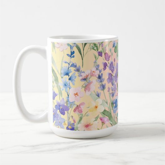 黄色とピンクのカラフルな花 コーヒーマグカップ (左)
