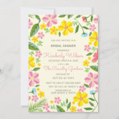 黄色とピンクのガーデン フラワーブライダルシャワー 招待状 (正面)