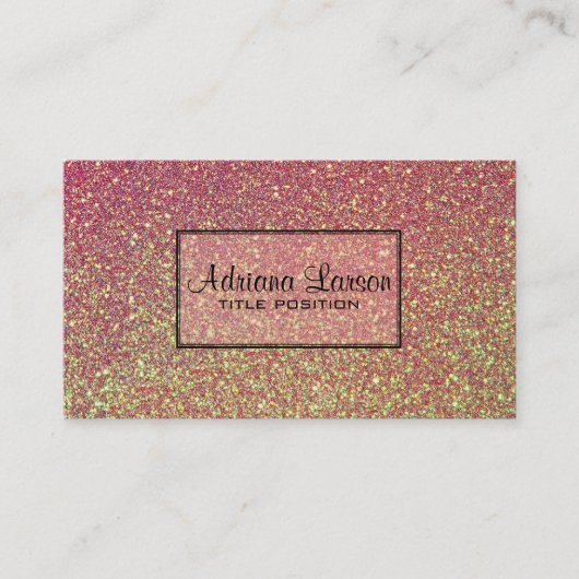 黄色とピンクのグリッターパターン 名刺 (正面)
