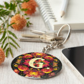 黄色とピンクのダリアスキーチェーンとモノグラム キーホルダー (側面)