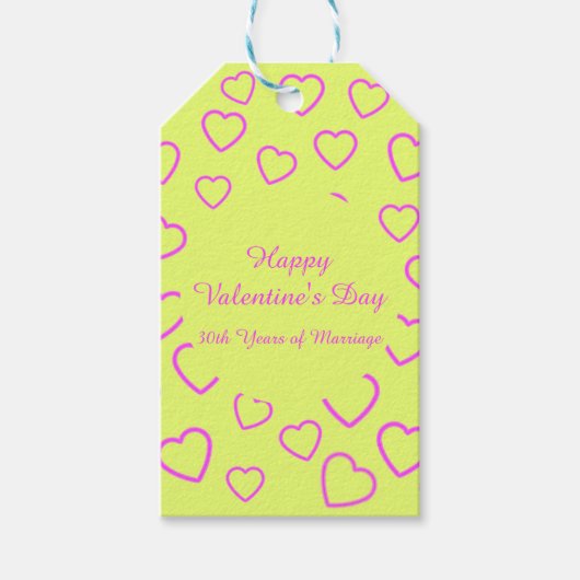 黄色とピンクのハートパターンカスタムメッセージ ギフトタグ (正面)