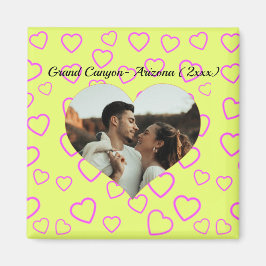 黄色とピンクのハート柄カスタム写真テキスト マグネット