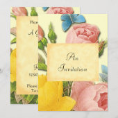 黄色とピンクのバラの植物学カスタム招待状 招待状 (正面/裏面)