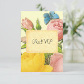 黄色とピンクのバラの植物性カスタムのRSVPカード 招待状 (スタンド正面)