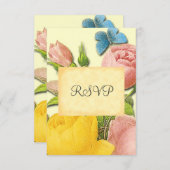 黄色とピンクのバラの植物性カスタムのRSVPカード 招待状 (正面/裏面)