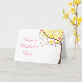 黄色とピンクのフローラの鳥の母の日 カード (黄色い花)