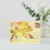 黄色とピンクのローズスタンプ付きポストカード ポストカード (スタンド正面)