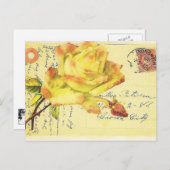 黄色とピンクのローズスタンプ付きポストカード ポストカード (正面/裏面)