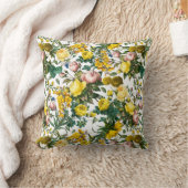 黄色とピンクのヴィンテージバラガーデンパターン クッション (ブランケット)