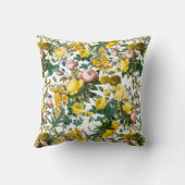 黄色とピンクのヴィンテージバラガーデンパターン クッション (裏面)