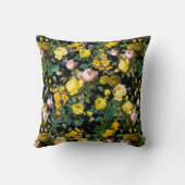 黄色とピンクのヴィンテージバラガーデン夜のパターン クッション (裏面)