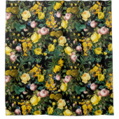 黄色とピンクのヴィンテージバラガーデン夜のパターン シャワーカーテン (正面)